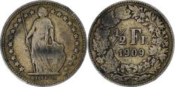 World Coins - Switzerland, 1/2 Franc, 1909, Bern, Silver, , KM:23