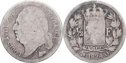 World Coins - France, 1/2 Franc, Louis XVIII, 1824, Perpignan, Silver, , KM:708.9