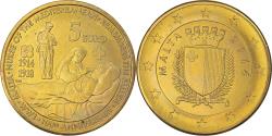 World Coins - Malta, 5 Euro, 100 Ans de la Première Guerre Mondiale, 2014, , Brass