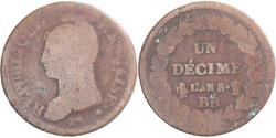 World Coins - Coin, France, Dupré, Decime, AN 8, Strasbourg, , Copper, Gadoury:187a