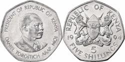 World Coins - Kenya, 5 Shillings, 1994, British Royal Mint, Nickel plated steel,