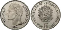 World Coins - Venezuela, 5 Bolivares, 1989, Nickel Clad Steel, , KM:53a.2