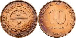 World Coins - Philippines, 10 Sentimos, 1997, Quezon City, Copper Plated Steel,