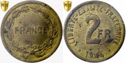 World Coins - France, 2 Francs, France Libre, 1944, Philadelphia, Cupro-Aluminium, PCGS,