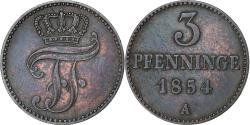 World Coins - Germany, Friedrich Franz II, 3 Pfennig, 1854, Schwerin, Copper,