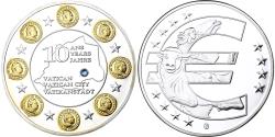 World Coins - France, Medal, 10 ans de l'Euro, Vatican, 2012, Silver Plated Copper,