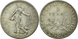 World Coins - Coin, France, Semeuse, Franc, 1908, Paris, , Silver, KM:844.1