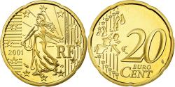 World Coins - France, 20 Euro Cent, 2001, Proof, , Brass, KM:1286