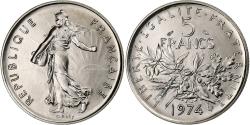 World Coins - France, 5 Francs, Semeuse, 1974, Monnaie de Paris, série FDC, Copper-nickel