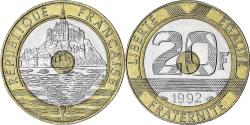 World Coins - France, Mont Saint Michel, 20 Francs, 1992, Paris, V Ouvert,