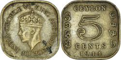 World Coins - Coin, Ceylon, George VI, 5 Cents, 1944, , Nickel-brass, KM:113.2