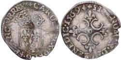 World Coins - France, Charles IX, Sol Parisis, 1569, Riom, Rare, Billon,