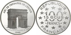 World Coins - France, 100 Francs-15 Ecus, Arc de Triomphe, 1993, Paris, Abeille, Silver