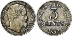 World Coins - Danish West Indies, Frederik VII, 3 Cents, 1859, Altona, Silver,