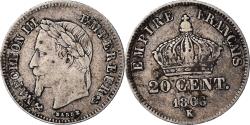 World Coins - Coin, France, Napoleon III, Napoléon III, 20 Centimes, 1866, Bordeaux