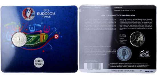 France, 2 Euro, UEFA Euro 2016, Coin card, 2016, MDP, Bi-Metallic,