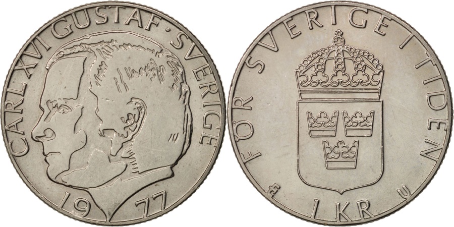 Sweden Carl XVI Gustaf Krona 1977 Copper Nickel Clad Copper KM 852 sweden-carl-xvi-gustaf-krona-1977-copper-nickel-clad-copper-km-852