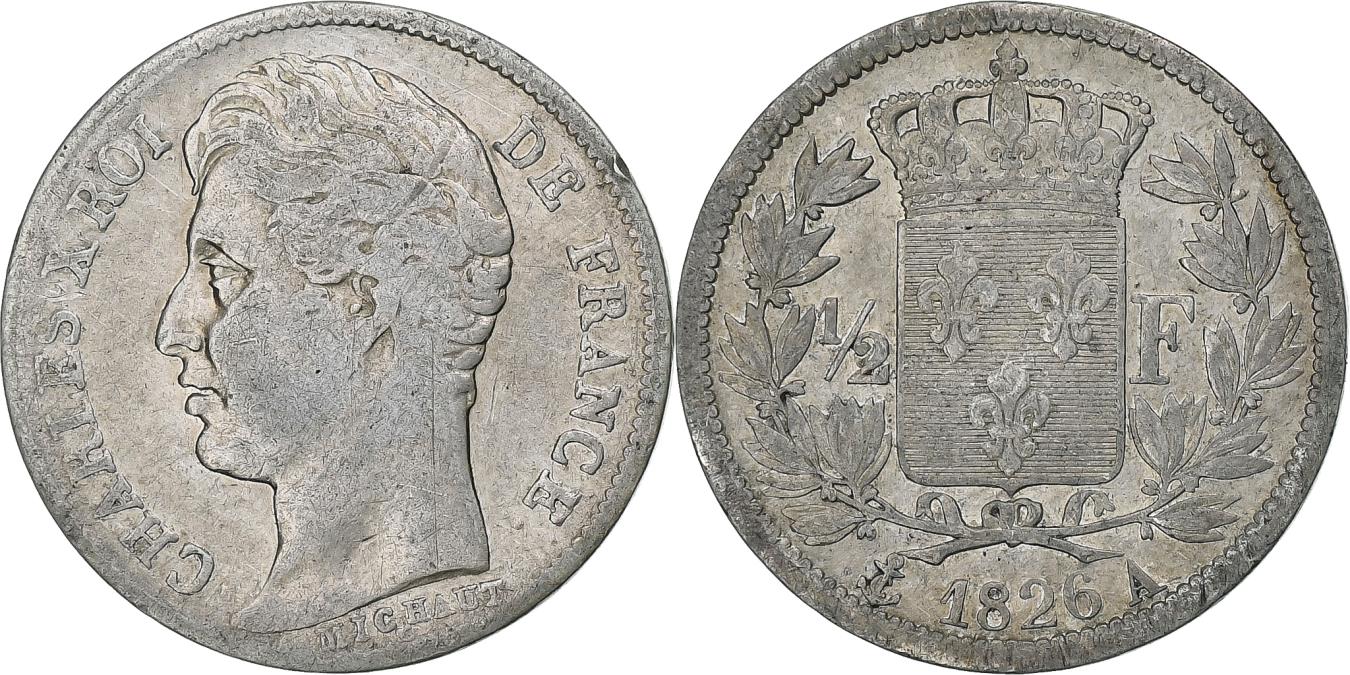 France, Charles X, 1/2 Franc, 1826, Paris, , Silver, KM:723.1
