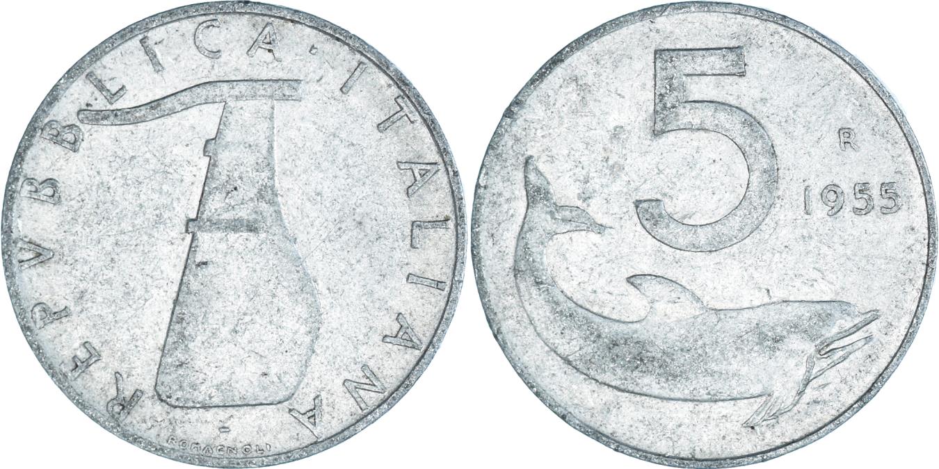 5 lire 1955 delfino valore