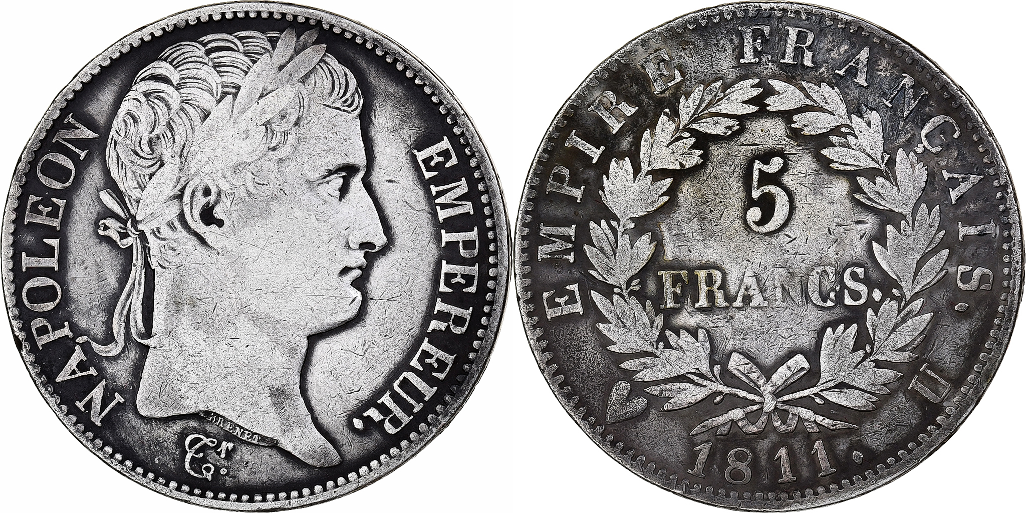 monorino様 France, Napoleon I, 5 Francs, 1811, Torino, Silver, , Gadoury:584