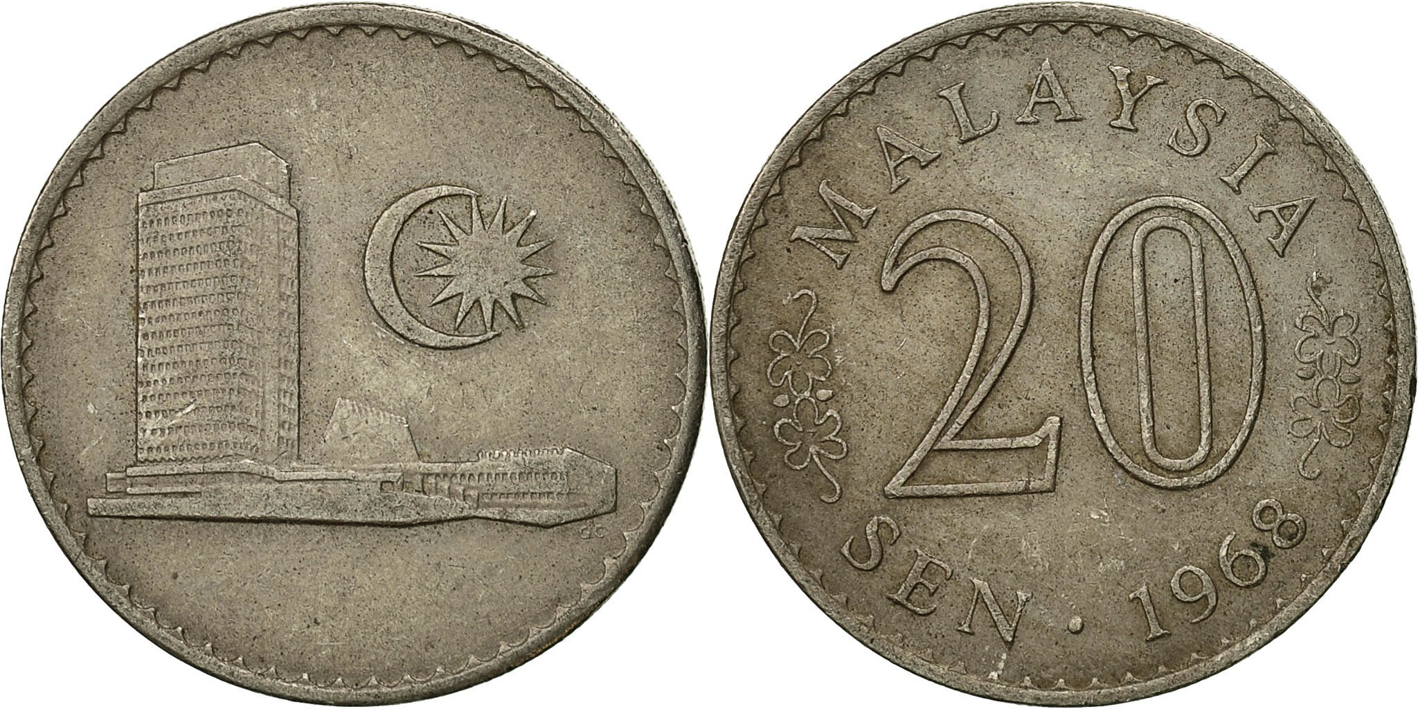 Malaysia, 20 Sen, 1968, Franklin Mint, , Copper-nickel, KM:4