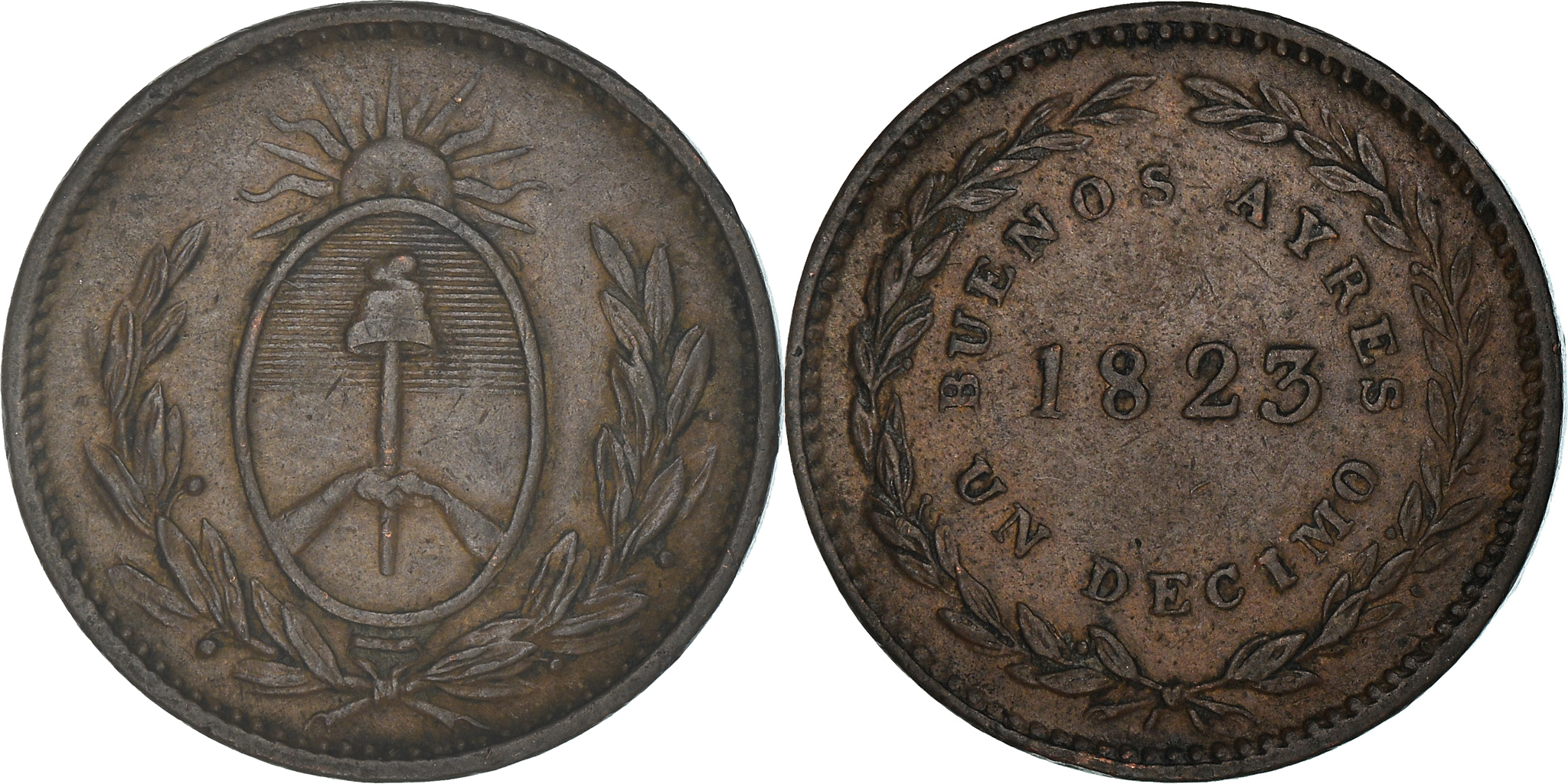 Coin, Argentina, BUENOS AIRES, Decimo, 1823, , Copper, KM:1 | South  American Coins