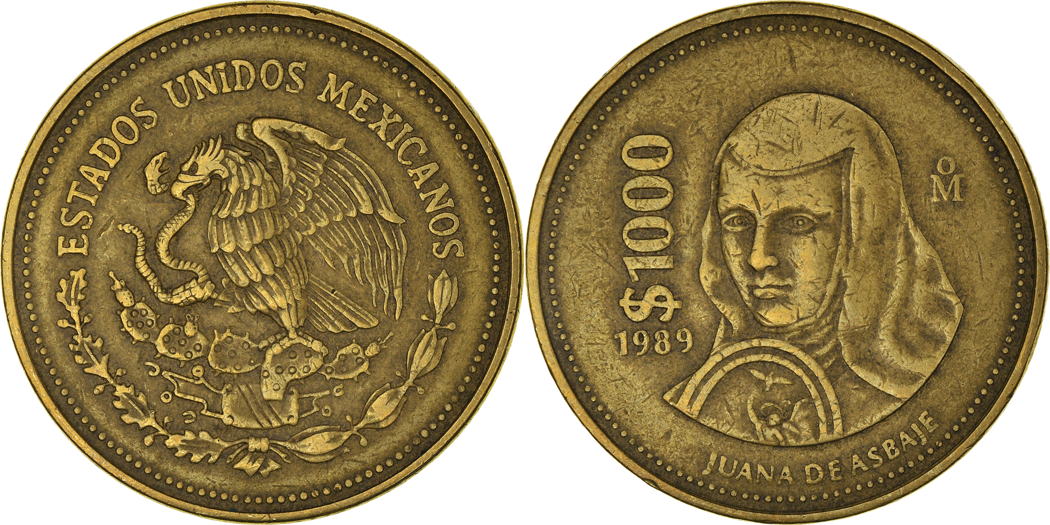 Coin Mexico 1000 Pesos 1989 Mexico City Aluminum Bronze