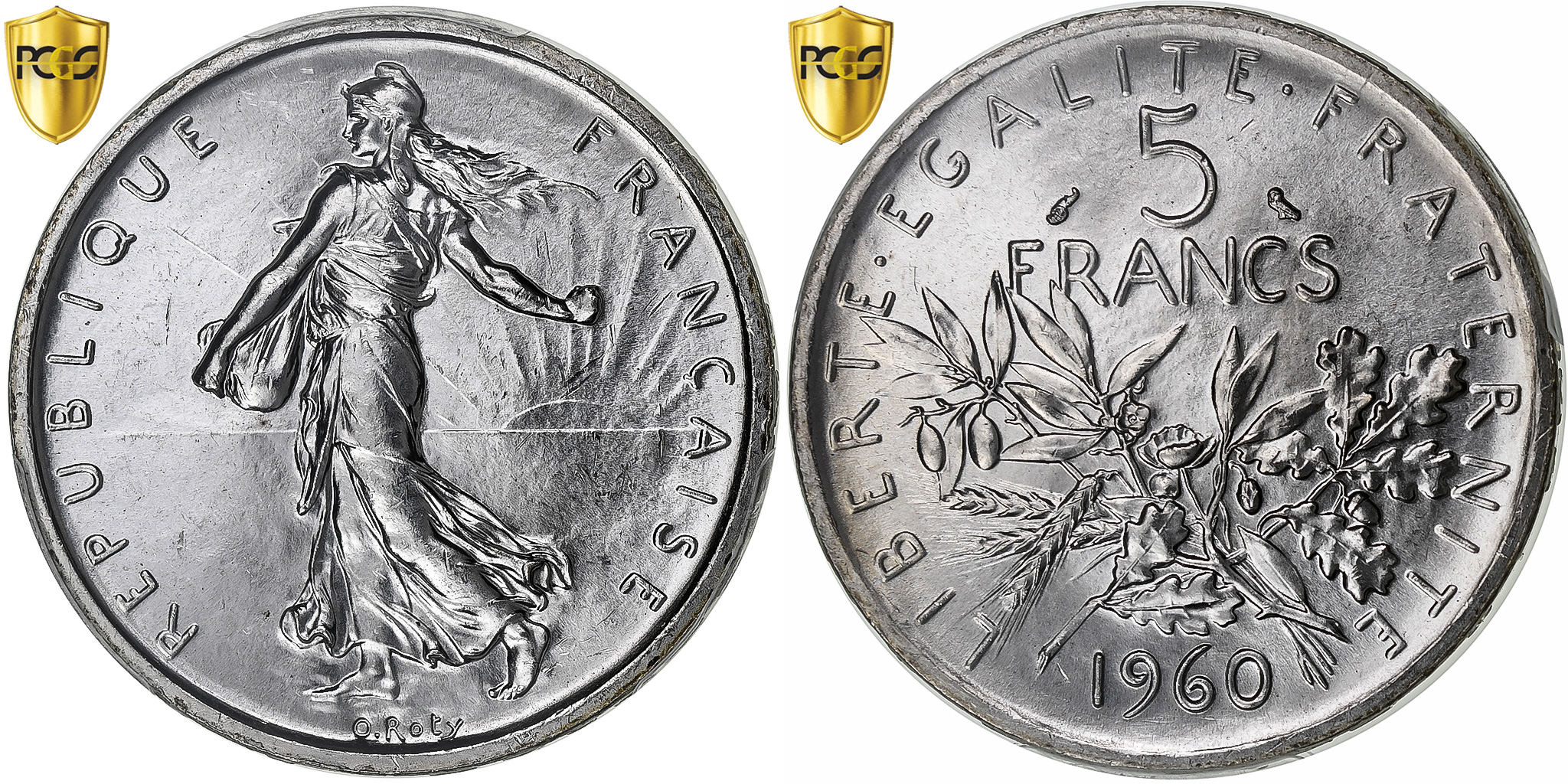 France, 5 Francs, Semeuse, 1960, Paris, Silver, PCGS, MS(64