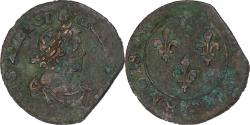 World Coins - France, Louis XIII, Double Tournois, 1639, Axe Loire-Rhône, Copper,