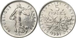 World Coins - France, 5 Francs, Semeuse, 1991, Paris, Nickel Clad Copper-Nickel,