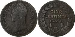 World Coins - France, Directoire, 5 Centimes, Dupré, AN 5, Strasbourg, Copper,