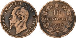 World Coins - Italy, Vittorio Emanuele II, 10 Centesimi, 1867, Heaton, Copper,