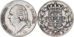 World Coins - France, Louis XVIII, 5 Francs, 1824, Rouen, Silver, , Gadoury:614