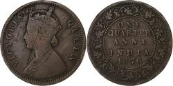 World Coins - British India, Victoria, 1/4 Anna, 1876, Calcutta, Copper,