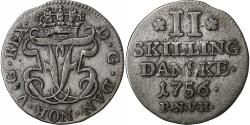 World Coins - Denmark, Frederik V, 2 Skilling, 1756, Copenhagen, Billon,