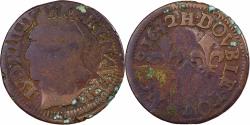 World Coins - France, Louis XIII, Double Tournois, 1642, La Rochelle, Copper,