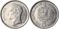 World Coins - Coin, Venezuela, 5 Bolivares, 1989, Werdohl, , Nickel Clad Steel