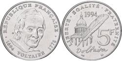 World Coins - France, 5 Francs, Voltaire, 1994, Pessac, Nickel Clad Copper-Nickel,