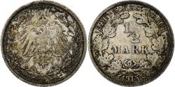 World Coins - GERMANY - EMPIRE, 1/2 Mark, 1915, Stuttgart, Silver, AU(55-58), KM:17
