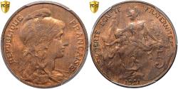 World Coins - France, 5 Centimes, Daniel-Dupuis, 1921, Paris, Variety, Bronze, PCGS,