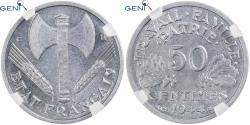 World Coins - France, 50 Centimes, Bazor, 1944, Castelsarrasin, Aluminum, GENI,