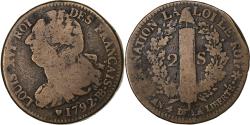 World Coins - France, Louis XVI, 2 sols Français, 1792 / AN 4, Strasbourg, Métal de cloche