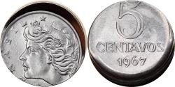 World Coins - Coin, Brazil, 5 Centavos, 1967, cupped off center strike error,
