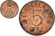 World Coins - Denmark, 5 Öre, 1986