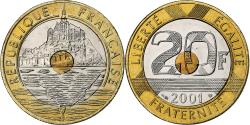 World Coins - France, Mont Saint Michel, 20 Francs, 2001, Paris, Série FDC.BU,