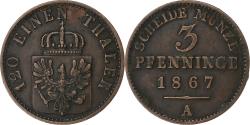 World Coins - German States, PRUSSIA, Wilhelm I, 3 Pfennig, 1867, Berlin, Copper,