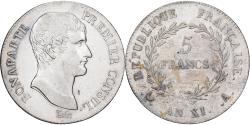 World Coins - France, Bonaparte Premier Consul, 5 Francs, An XI, Paris, Silver,