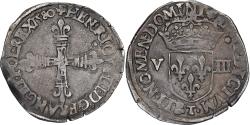World Coins - France, Henri III, 1/8e Ecu, croix aux bras fleurdelisés de face, 1580, Nantes