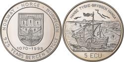 World Coins - Denmark, 5 Ecu, 925 Years Bergen Brygge, 1995, Copper-nickel,