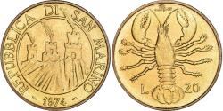World Coins - Coin, San Marino, 20 Lire, 1974, Rome, FDC, , Aluminum-Bronze, KM:34